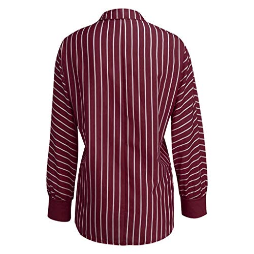 TIFENNY Tops for Woman Summer Loose Casual Striped Button Down Lapel Long Sleeve Shirts Top Blouse Dress Wine