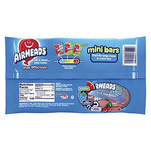 AIRHEADS CANDY, VARIETY BAG, INDIVIDUALLY WRAPPED ASSORTED FRUIT MINI BARS, PARTY, NON-MELTING, 12OZ (1 BAG)