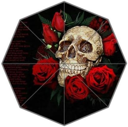 Unique Suar Skull And Roses Pattern 100% Fabric And Aluminium Auto Foldable Umbrella