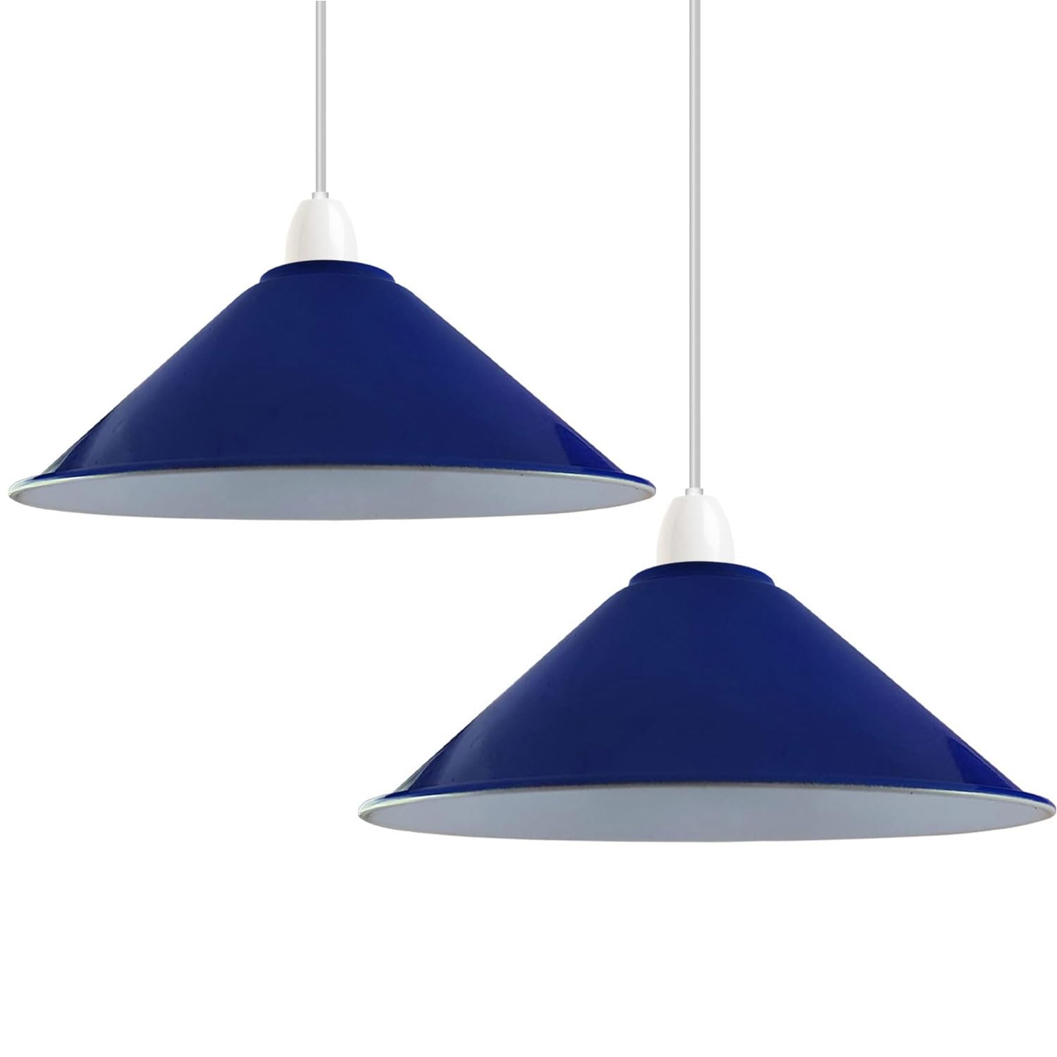 LEDSone Vintage Industrial Ceiling Pendant Light Shade, Retro Metal Indoor Lamp Loft Bar Hanging Chandelier Lighting Rustic Shade (Navy Blue - 2 Pack)