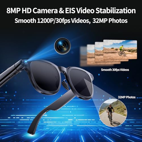Comforniture AI Smart Glasses with 4K Camera, 8MPW Anti-Shake Bluetooth Glasses, 1080P Video Recording Dual Mic Noise Reduction, Real Time Translation&Simultaneous Interpretation