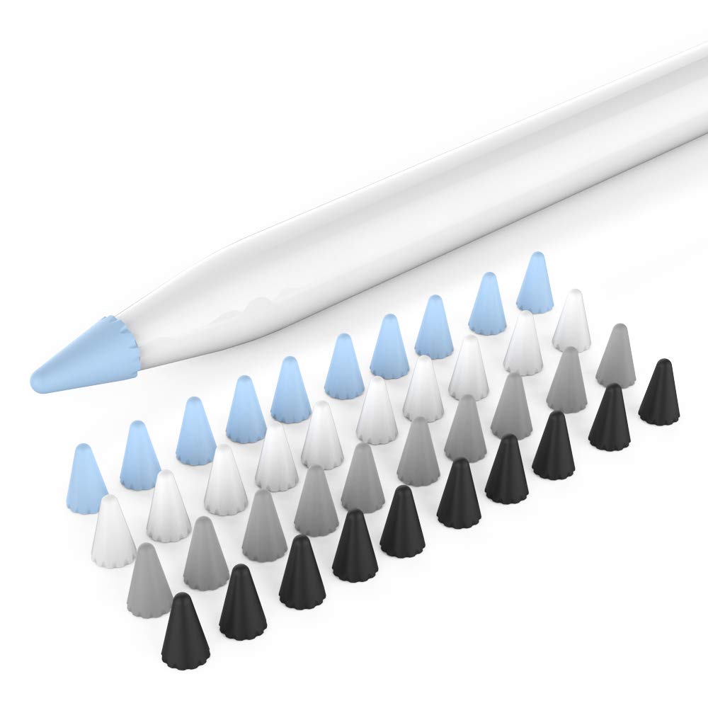 Delidigi 40 Pack Apple Pencil Tips Cover Protector Silicone Nibs Cover Caps Accessories Compatible with Apple Pencil Pro 1st/2nd Gen and iPencil USB C, iPad Pro 11/12.9 inch (Blue, Black, Grey, White)