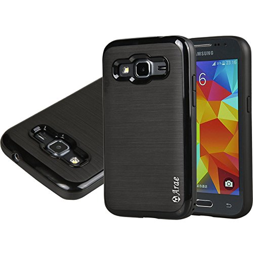 Core Prime Case, Arae Samsung Galaxy Core Prime Case [Shock-Absorption] Hybrid Dual Layer Defender Case,Drop Protection [Brushed Metal Texture] cover for Samsung Galaxy Core Prime G360 (Black)