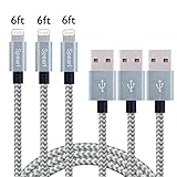Spearl 3Pcs 2M/6FT Extra Long Nylon Braided Charging Cable Cord 8-Pin Lightning to USB Cable Charger Compatible with iPhone 7/ 7 Plus/6/6s/6 plus/6s plus, iPhone 5/5s/5c,iPad, iPod(Gray+silver)