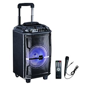 Image of IQ Sound Audio DJ Party Lights Loud Speakers Bluetooth Wireless Tailgate Speaker (80 Watts) Built-in Rechargeable Battery, Radio/USB/SD/Karaoke Transport Wheels & Singing Microphone & Remote I
