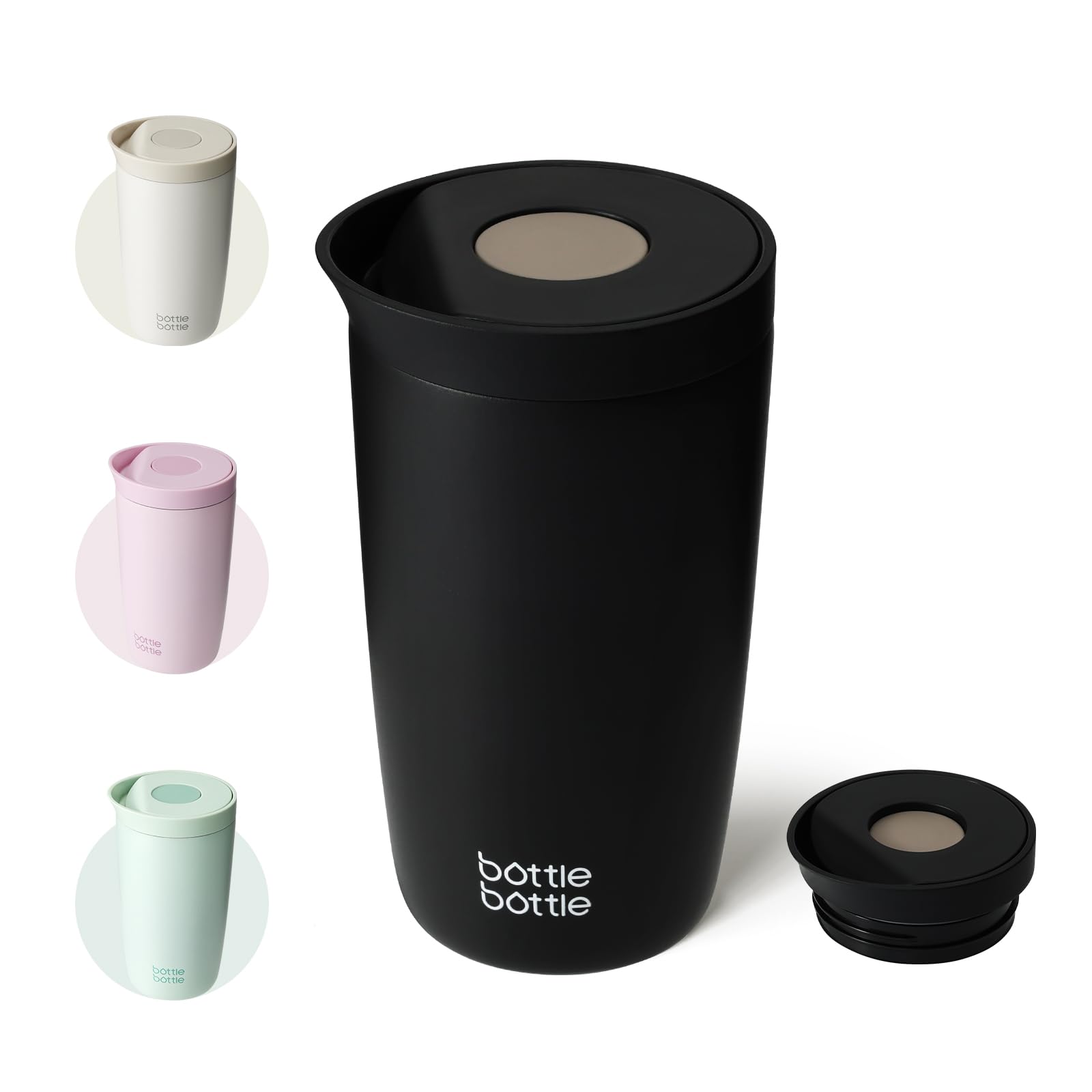 BOTTLE BOTTLE Insulated Travel Mug 350ml Stainless Steel Office Coffee Cup with Push Button Lid Keeps Cold and Hot for 8 Hours (Black)