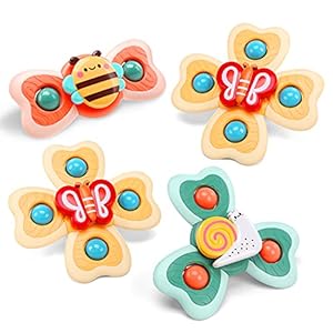 4 PCS Suction Cup Spinning Top Spinner Toy for Toddlers, Baby Bath Toy, Gifts for 3 Year Old Girls and Boys