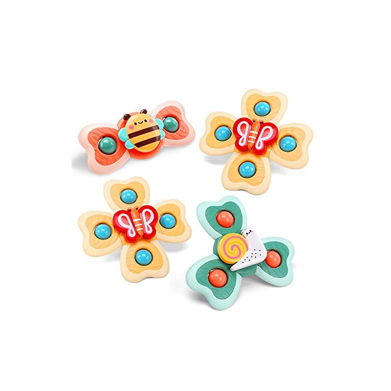4 PCS Suction Cup Spinning Top Spinner Toy for Toddlers, Baby Bath Toy, Gifts for 3 Year Old Girls and Boys