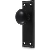 2 Pack Single Sided Vintage Dummy Door Knobs Interior, Matte Black | Long Escutcheon Plate, Dummy Door Handles Replacement Old Style Door, Antique Door