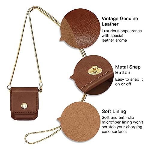 LUCKYCOIN Leather Case for Apple AirPods 1 2 Top Grain Genuine Leather Material with Wrist Lanyard Strap | Keychain Clip | Crossbody Chain | Compatible with Wireless Charging -Dark Brown