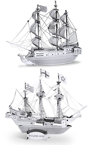 Metal Earth 3D Laser Cut Steel Models - Black Pearl Ship AND Golden Hind Ship = SET OF 2