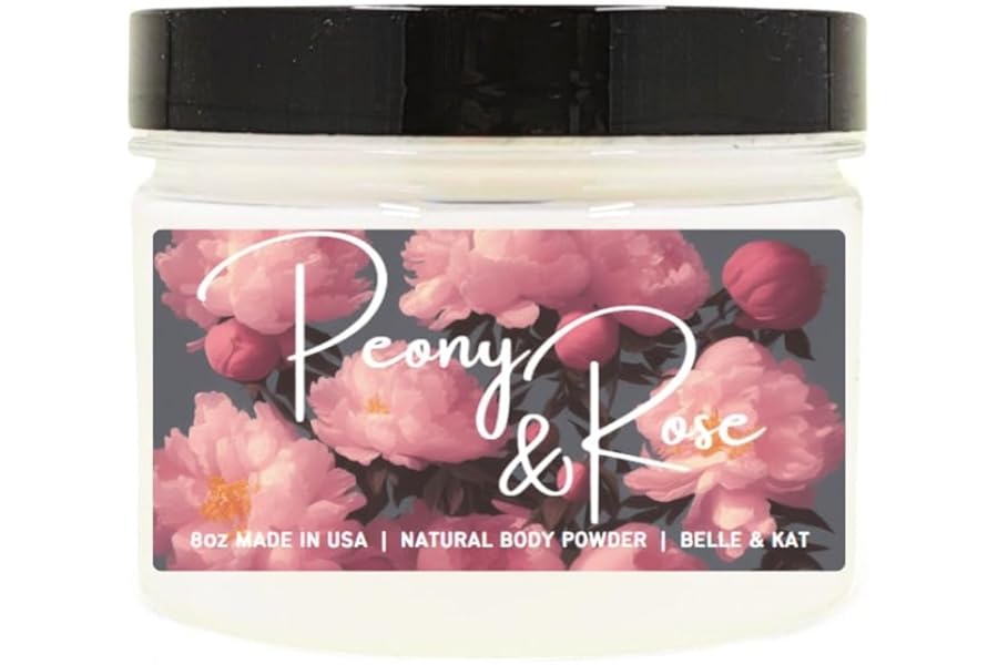 Body Powder for Men & Women Scented Peony & Rose, Bath Perfume Dusting Powder with Fragrance & Essential Oils, Talc Free 8oz Container, Made in USA