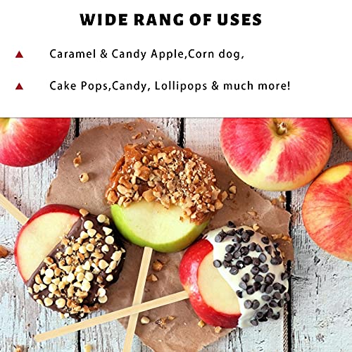 HANSGO Wooden Candy Apple Skewer Sticks, 5mm 6.25inch Birch Bamboo BBQ Caramel Apple Sticks Cotton Candy Stick Rock Candy Stick Skewer Semi Pointed Lollipop Sticks Barbecue Corn Dog