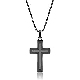 Metro Jewelry Layered Cross Pendant Necklace for Men in Stainless Steel with Black Ion Plating 24 Inches Round Box Chain 2 mm Wide Lobster Claw