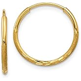 14K Gold Diamond Cut Round Endless Hoop Earrings, 1.25mm Thick Tube