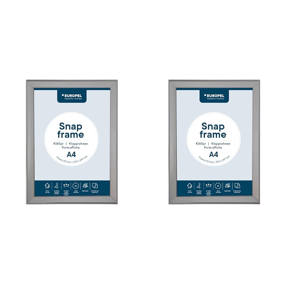 EUROPEL Snap Frame A4, 20 mm Aluminium Anodised Construction And Anti-Glare Cover Clip Poster Holders for Retail And Advertising Displays Notice Sign Board Frame for Walls (Pack of 2) — image 1