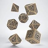 Q-Workshop Polyhedral 7-Die Set: Celtic 3D BEIGE & Black Dice Set!