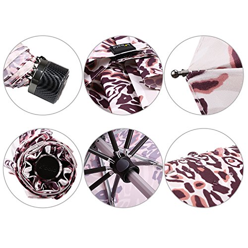 Kobold Compact Travel Sun Folding Umbrella UV Protection Light for Women Windproof Parasol Rain Umbrellas Pink Leopard Pattern
