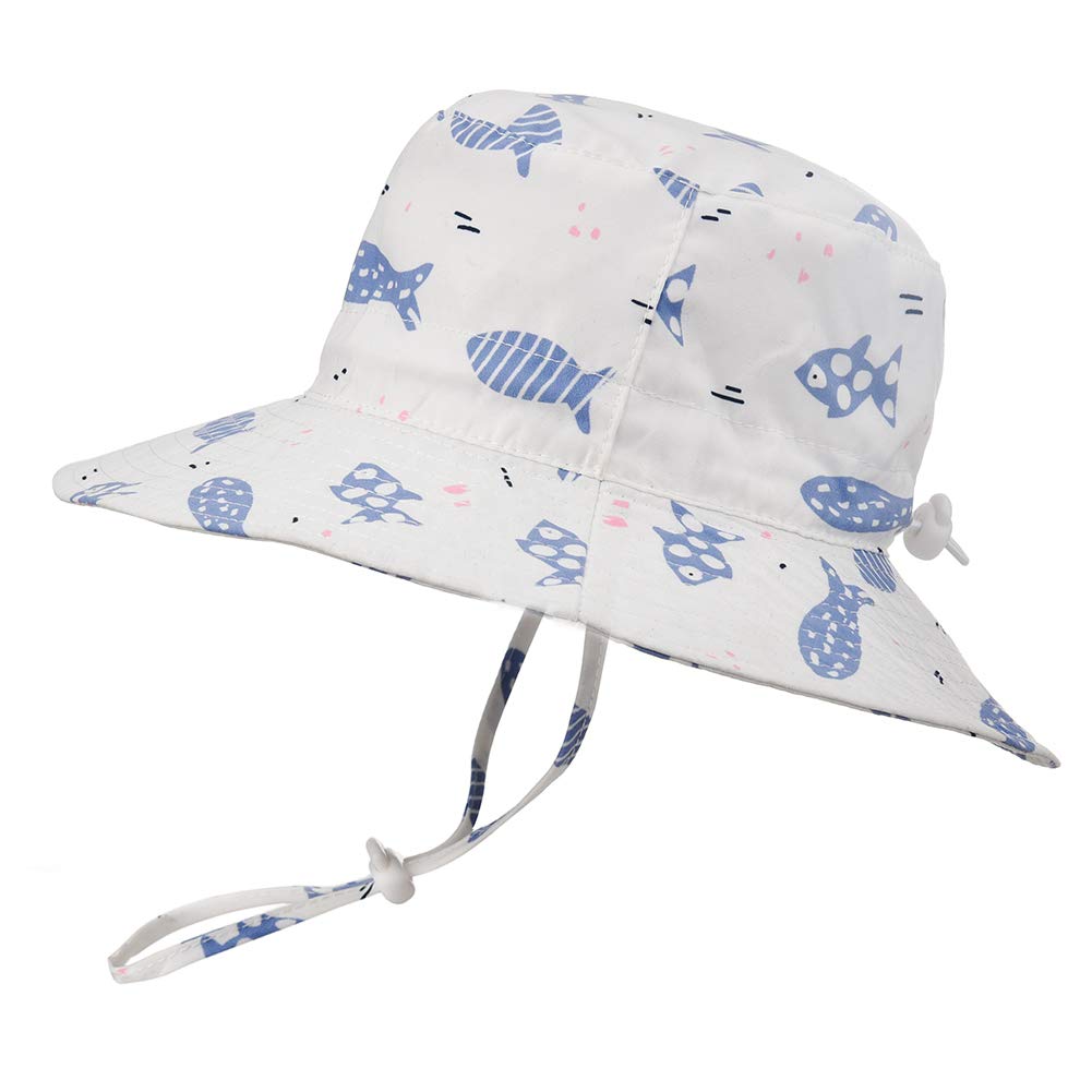 Photo 1 of Toddler Sun Hat Adjustable - Outdoor Toddler Swim Beach Pool Hat Kids UPF 50+ Wide Brim Chin Strap Summer Play Hat(Fish,50cm)