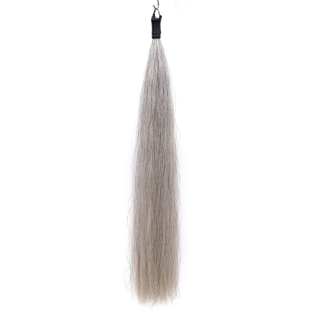 Y.J TAILS Horse Tail Extensions with Braided Horsehair Loop, Blunt Cut Bottom, 28-30 inches Long and 3/8 lb Weight (Light Gray)