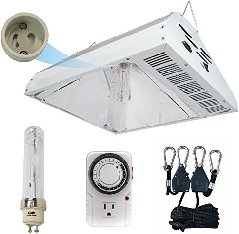 Hydroplanet™ 315W Grow Light Ceramic Metal Halide Fixture With 3100K Bulbs light hanger and timer. (315 3K KIT)
