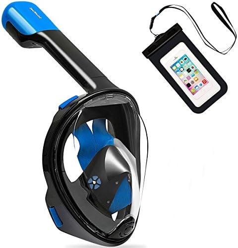 SeeWorld 180° Panoramic Full Face Snorkel Mask -Larger Viewing Area Free Breath Technology with Anti-fog and Anti-leak Snorkeling Design(Black, Large/Extra Large)