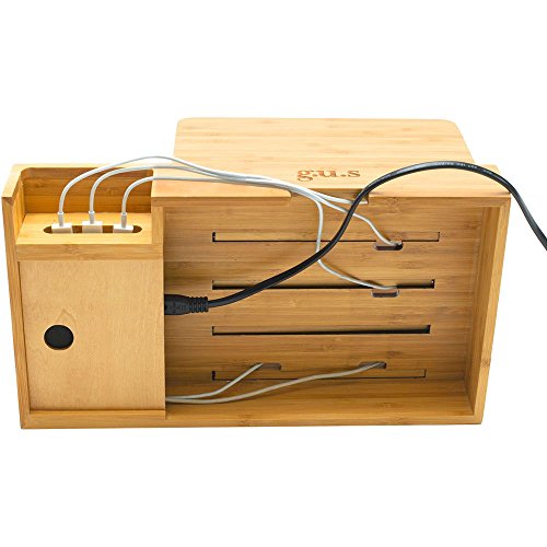 G.U.S. Charging Desk Organizer with Wireless Smart Charging Pad + 6-USB Ports. Multi-Device Charger for iPhones, iPads, E-Readers, Samsung, Android, Nexus and More. Strong Build, Eco-Friendly Bamboo