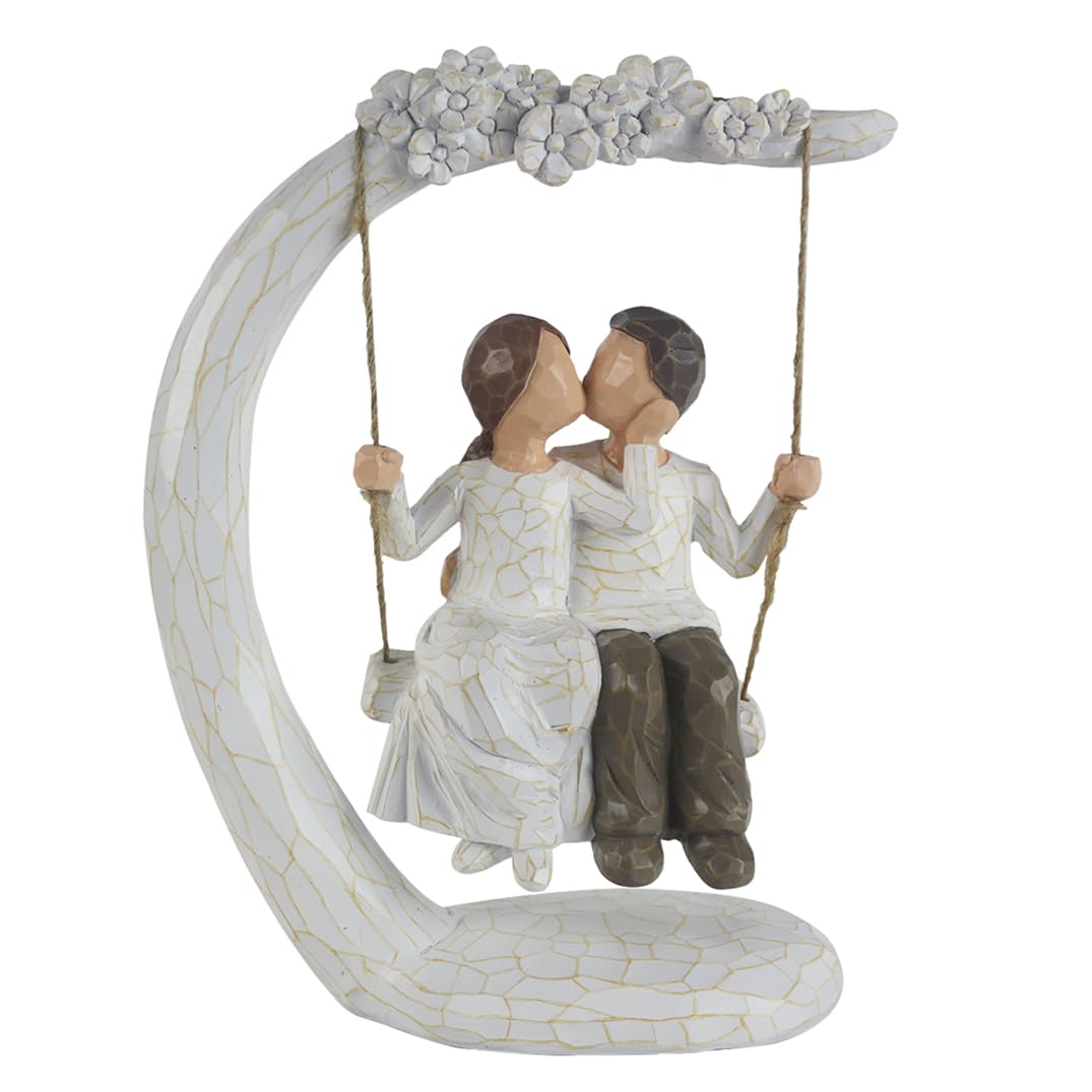Romantic Couple Figurines in Love, 9" Hand Painted Sweet Loving Together Couple Sculpture Statue to Remember Beautiful Moment, Best Gifts for Valentine's Day Anniversary Weddings