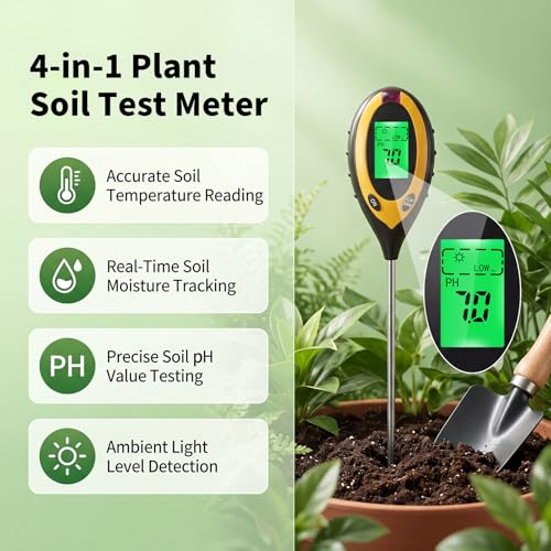 ZestEcho Medidor Humedad Plantas 4 en 1 Digital con LCD retroiluminada, medidor ph Tierra, Humedad Temperatura y luz, medidor de Suelo para jardín huerto césped Plantas Interior Exterior
