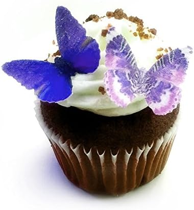 24 Purple Edible Wafer Paper Butterflies Mini Very Small 1" Cake Cupcake Toppers Decoration