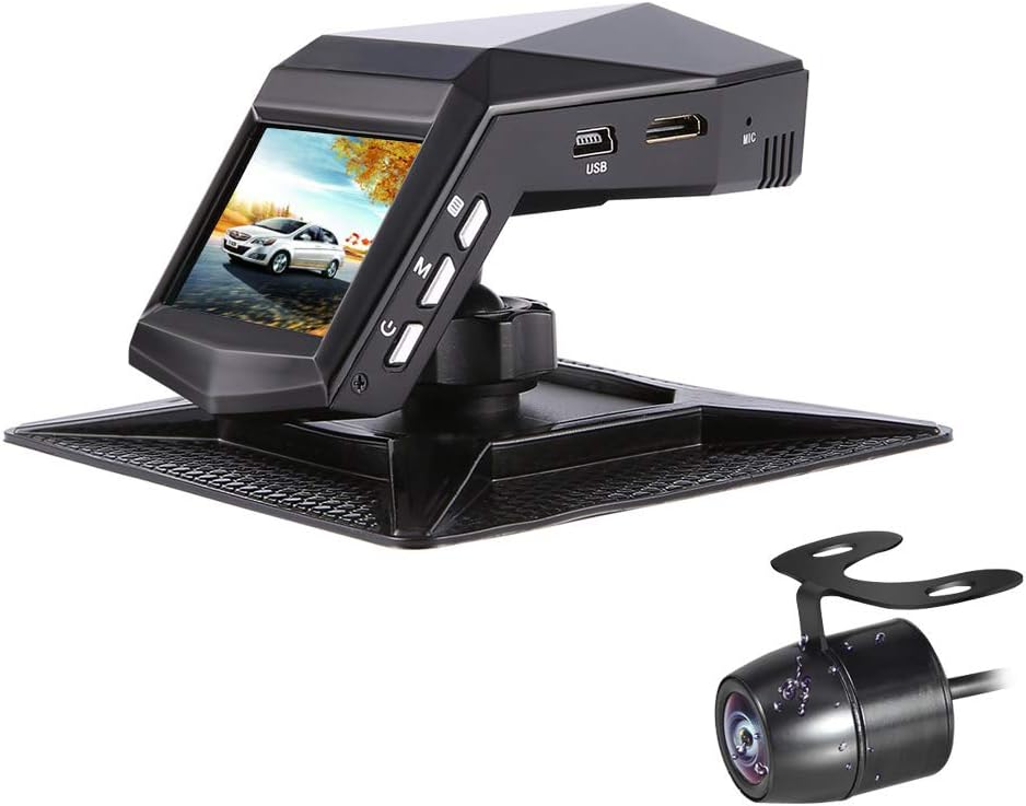 Dash Cam Sony Sensor Front and Rear Dual Lens Car Camera 140°Wide Angle Dashboard Driving Recorder with Infrared Night Vision, Parking Monitor, G-sensor, Loop Recording, Back camera(VGA). NO SD CARD