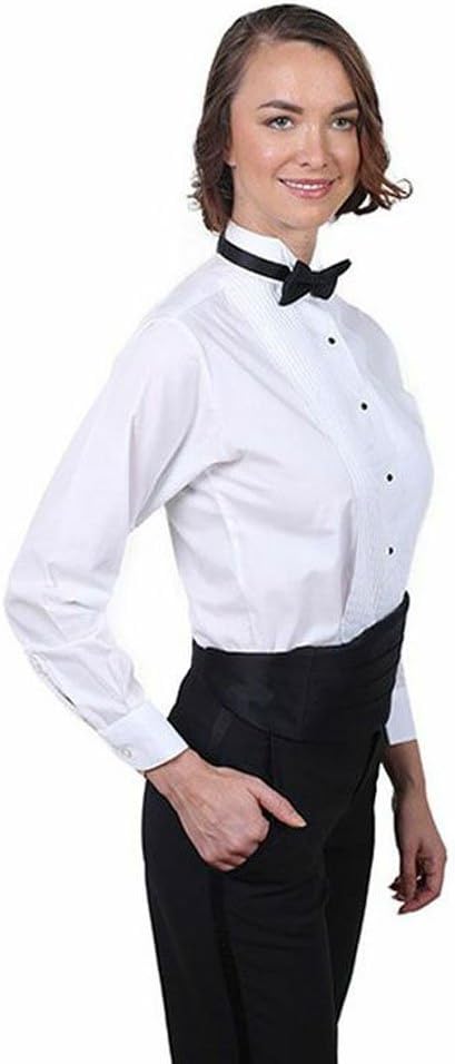 Women's Wing Tip Collar Tuxedo Shirt and Black Bow Tie Set