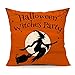 4TH Emotion Halloween Witch Party Home Decor Orange Throw Pillow Cover Pillow Case 18 x 18 Inch Cotton Linen for Sofa