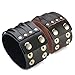 Besteel Jewelry Mens Leather Bracelet for Men Cuff Punk Rock Adjustable Brown Black 2 pcs 7-9 Inch