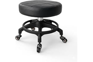 KinShare Upgraded Low-Profile Rolling Stool with 360° Smooth Rubber Wheels – Heavy-Duty 450lbs, PU Seat, Steel Connector & An