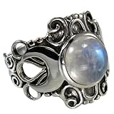 Large Moonstone Victorian Triple Moon Goddess Ring Wicca Pagan Jewelry (sz 4-15)