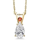 Gem Stone King 14K Yellow Gold DEF Lab Grown Diamond and Orange Sapphire Pendant Necklace for Women | 0.75 Cttw | Gemstone April Birthstone | Pear Shape 8X5MM | With 18 Inch Chain