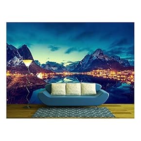 Sunset in Reine Village, Lofoten Islands, Norway - Removable Wall Mural | Self-Adhesive Large Wallpaper - 66x96 inches
