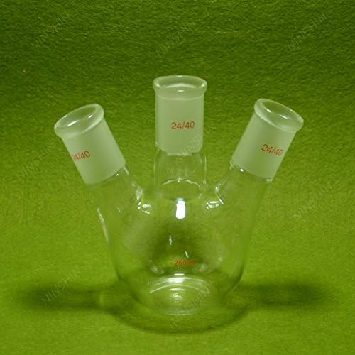 NANSHIN Glassware,Flat Bottom Flask,250M​L,24/40,3 neck,Three Neck,Chemi​stry Lab Glassware
