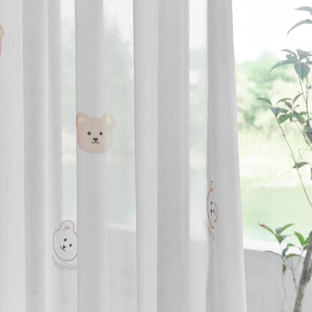 Photo 1 of AiFMQQ Cartoon Bears Kids Bedroom Sheer Curtains for Babys Room Living Room Grommet Top White Light-Filtering Print Bear Privacy Tulle Curtain for Nursery Baby Play Room 1 Panel (W52 L84 inch,White)