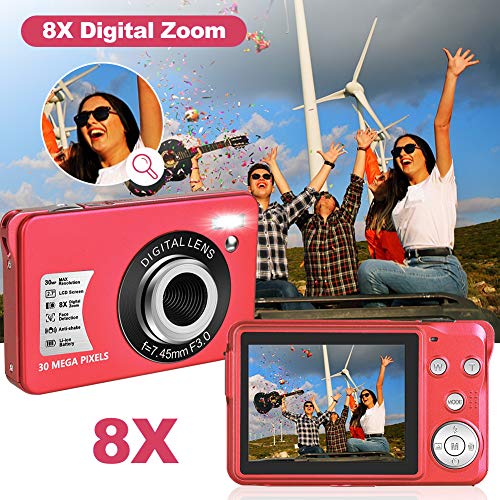 LINNSE Digitalkamera, Kompaktkamera 30MP 2,7-Zoll- mit 8X Digitalzoom Fotoapparat Digitalkamera mit 32 GB SD-Karte und 2… – Bild 3