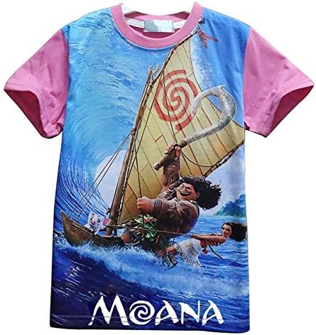 Wengift Girls' Moana With Her Friends Surfing Short-Sleeved T-Shirt For 3-9Y