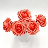 50 pcs Artificial Flowers Foam Roses Various Colors For Bridal Bouquet Bouquets Wedding Centerpieces Kissing Balls (Coral)