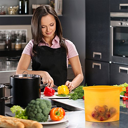Silicone Food Bag Reusable Storage Preservation Bags Versatile Cooking Bag for Refrigerator Freeze Steamer Microwave Storing Fruits Vegetables Meat Milk (4 Packs)