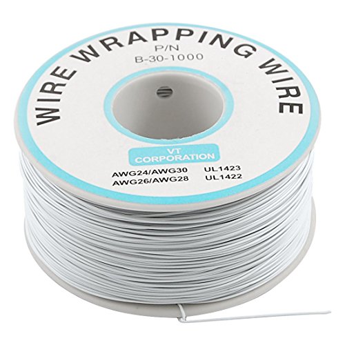 URBEST 305M White PCB Solder PVC Coated Tin Plated Copper Wire Wire-Wrapping 30AWG 105 Celsius Cable Roll (White)