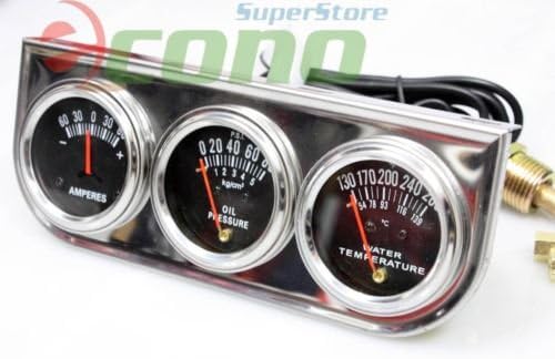 TRIPLE 2" RACING AUTO GAUGES SET AMP METER, WATER PRESSURE, & OIL PRESSURE GUAGE