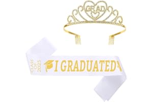 QYCX 2025 Graduation Tiara & Sash Set – Rhinestone Crown, Gold Headband, Grad Party Decorations Graduation Party Supplies
