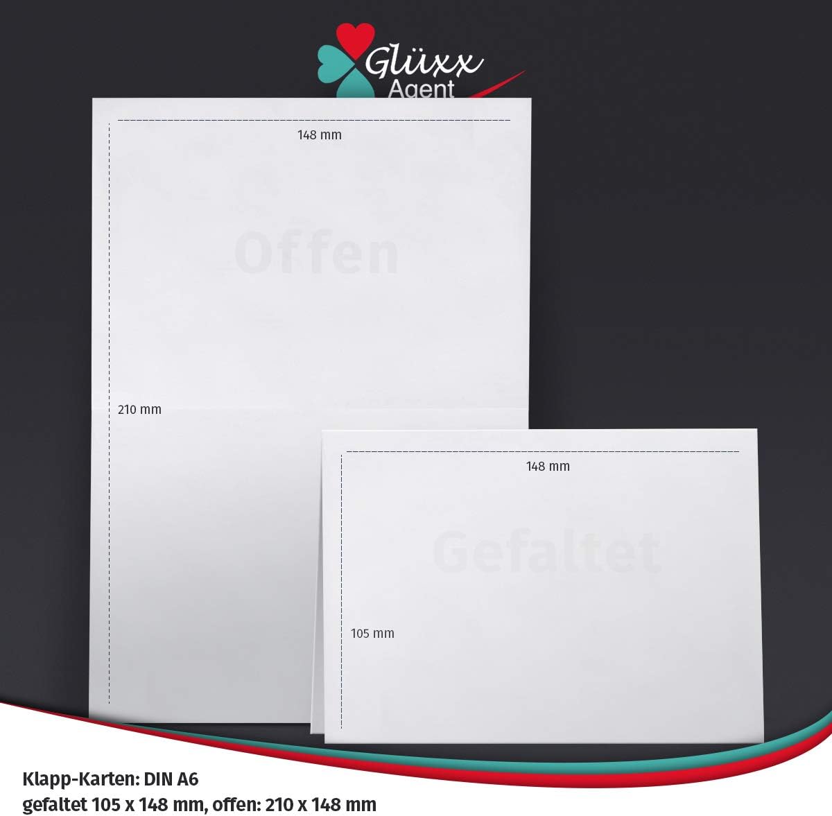 Glüxx Agent 50 double cards set DIN A6 white, 14.8 x 21.0 cm open, 240 g/m² with envelopes DIN C6-11.3 x 16.0 cm - Image 4