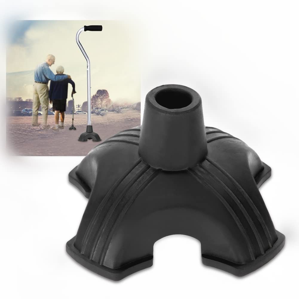 Cane Tip,Quad Rubber Replacement Foot Pad for Walking Canes,Self Standing Quadruple Tripod Stand for Cane Anti Skid 4 Leg Support Attachment for Walking Stick