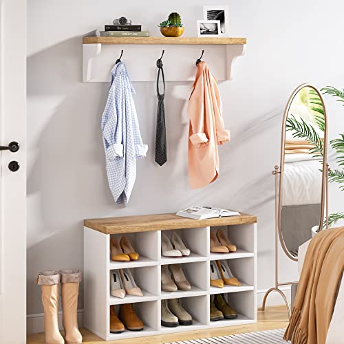 Tribesigns Hall Tree, Coat Rack Shoe Bench Set with Shoe Storage, White